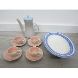 Poole pottery part coffee service plus a wedgwood paris blue and white vegetable dish