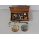 Boxed set of sovereign or apothecary scales together with all weights, grains, ounces, scruples