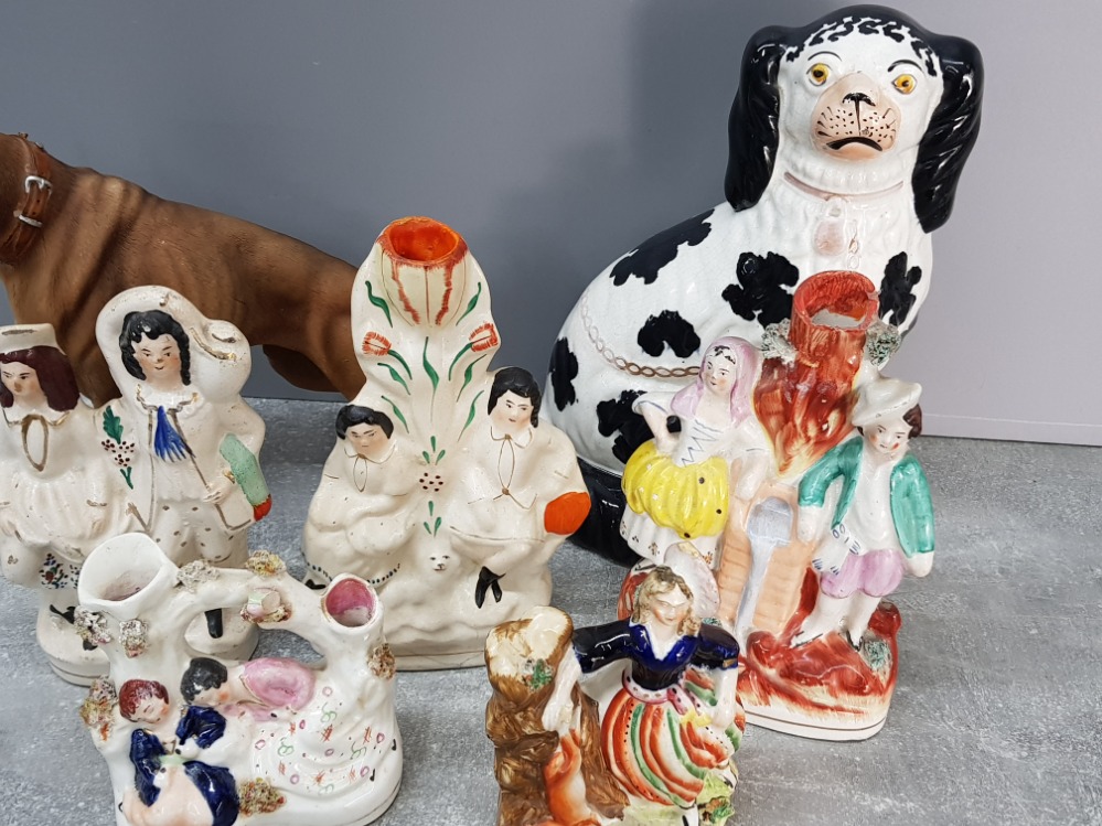 6 Staffordshire figures plus 1 large dog ornament - Image 2 of 3