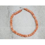 Peach aventurine square bead necklet as new with tags, silver fittings