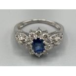 9ct white gold sapphire diamond cluster ring 3.4g size O