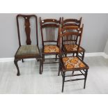 3 metal studded mahogany bedroom chairs plus a single mahogany queen Anne style chair