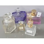 5 glass perfume bottles includes antique cut glass with original cut glass stopper