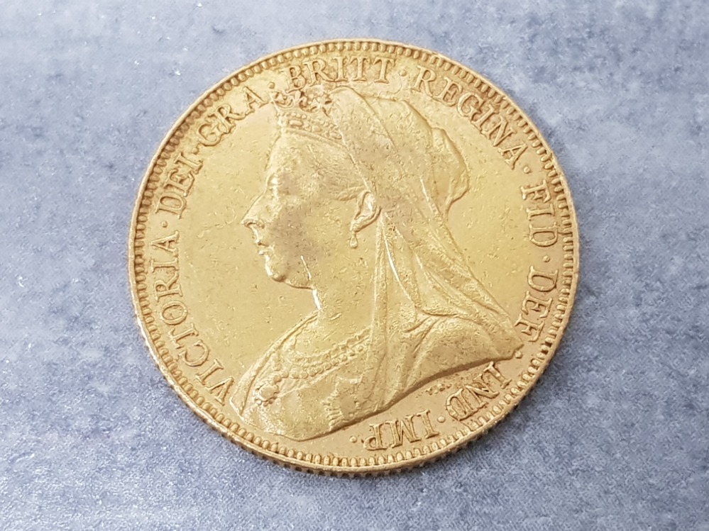 22ct gold 1900 full sovereign coin, mint mark Perth, old head - Bild 2 aus 2