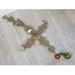 Byzantine brass very ornate hanging candle holders with angel holding sword and spear, with original