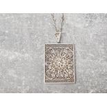 Vintage Norway filigree silver pendant and chain marked 830s l.b well made. Pendant 3.5 cm x 2.5