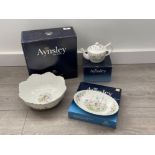 Aynsley china bowl, teapot and fluted dish all in original boxes