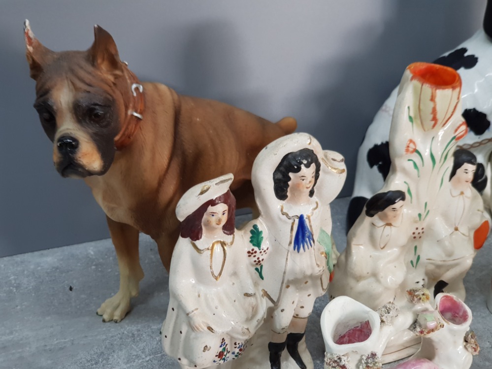 6 Staffordshire figures plus 1 large dog ornament - Image 3 of 3