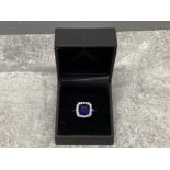 Blue and white CZ cluster ring in silver, 3.3G gross size N1/2