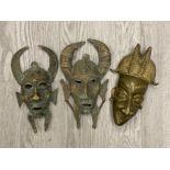 3 passport style Benin bronze masks