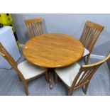 Solid pine dining circular table and 4 chairs 104cms