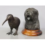 Cold painted bronze figure of Kiwi and hot cast bronze of old English sheepdog by Tudor bronze,