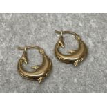 9ct gold dolphin creole earrings 1.4g