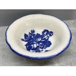 Large blue and white ironstone Staffordshire bowl 32cms