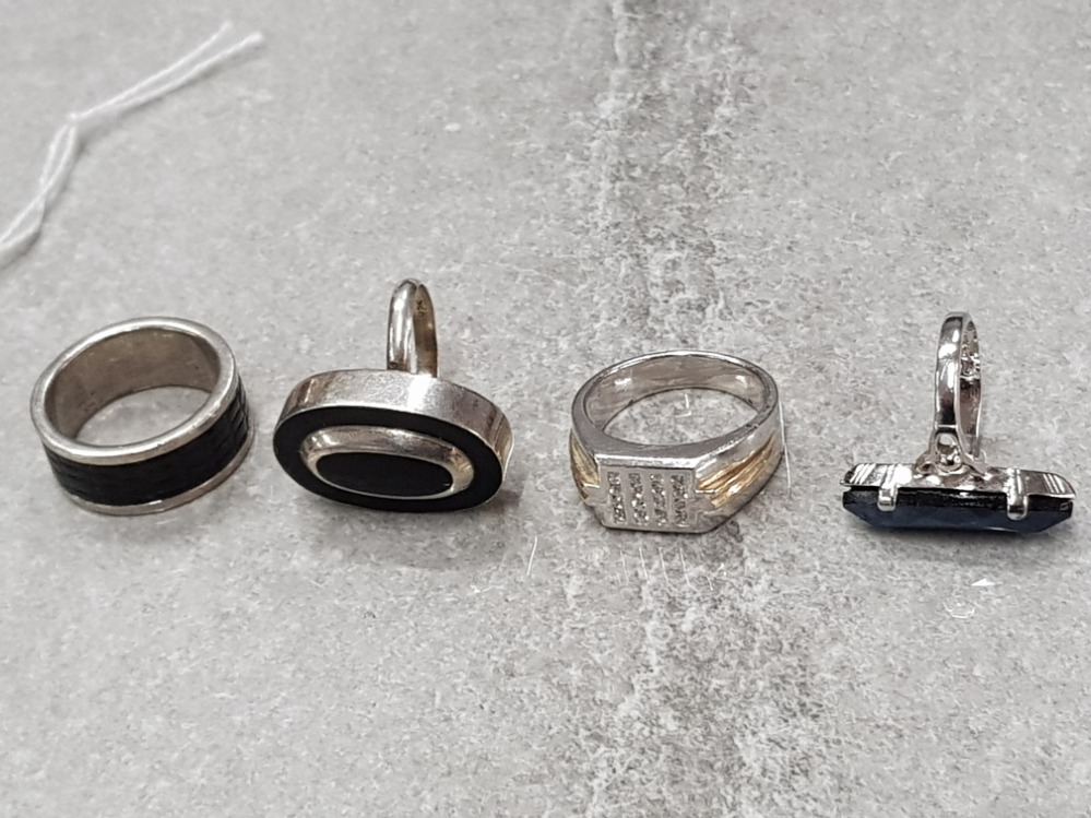 4 sterling silver dress rings with various settings