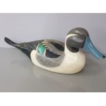 Hand carved wooden pintail decoy duck with glass eyes