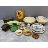 Mixed lot containing Royal Doulton and masons plates, Carlton ware and Labrador key rack by the