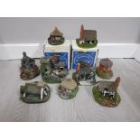 A variety of 9 village ornaments by Christopher Hall