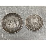 1804 George III five shilling dollar together with 1893 Victoria half crown, both re strikes