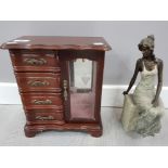 Leonardo art deco figure of a seated lady together with a drawer plus cupboard jewellery chest