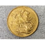 22ct gold 1886 full sovereign coin, young head