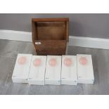 Wooden hand tote and 5 rechargeable personal hand fans