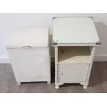 2 vintage units includes wooden bed side table with glass top and washing basket