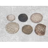 6 coins including Islamic ghanznavid silver dirhem 3.2 g. Arab- sassanian 7th to 8th century ce,