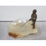 Onyx ashtray with cold painted bronze figure fisherman