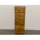 Narrow pine 6 drawer chest 42x42cm, H114cm