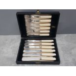 A nice 12 piece vintage fish eating knife and fork set in original case