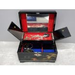 Oriental musical jewellery box and contents