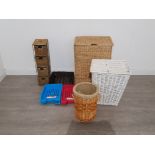 Mixed lot of wicker items including laundry baskets and letter trays etc