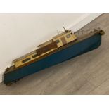 Large vintage hand painted wooden model motorboat 100cm