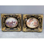 Pair of gilt framed oil on board paintings, both hunting scenes, 32x28cm