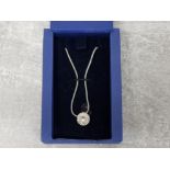 Swarovski rhodium plated round crystal pendant and chain with original box