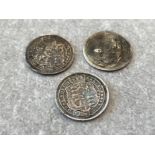 3 x George III silver sixpences dates 1816 & 1817