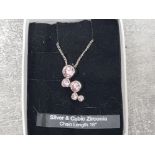 Silver and pink cz pendant and chain in original box