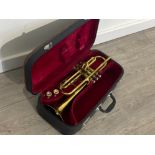 Vintage brass Lark trumpet in carry case model 4012, with 2 mouth pieces