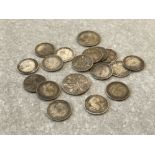 15 x various dates silver three pence together with George V 5 cent and 2 George V sixpences