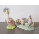 Nao by lladro figure hen with chicks and royal albert beatrix potter figure jemima puddleduck