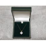 9ct gold square cz pendant and 9ct gold chain 1.8g gross, chain needs repaired