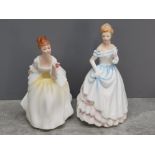 2 royal doulton lady figures, flower of love and Claire, in excellent condition