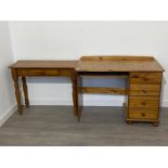 Pine computer desk 108cm x 58cm, H78cm plus pine single drawer hall table 93x38cm, H76cm