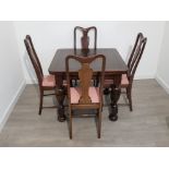 Mahogany extending table and 4 chairs, 91x89cm, H77
