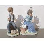 2 Nao by Lladro figures girl and boy with puppy