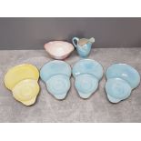 6 pieces of maling lustre includes milk jug, sugar bowl and 4 saucers