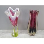 2 murano glass coloured vases in excellent condition