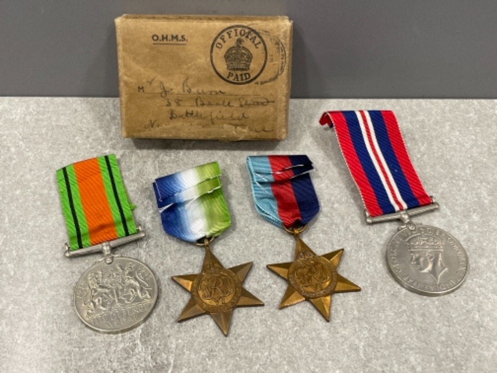 Medals World War II group of 4 war medals, defence medal 39/45 star Atlantic star together in