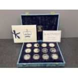 Royal mint collection 1996 The Queens 70th birthday silver proof of 12 crown size coins in case with